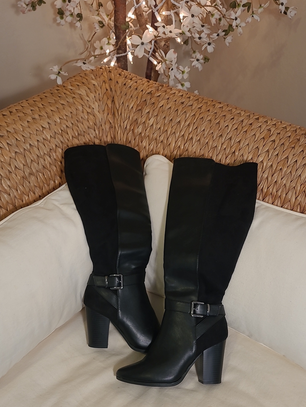 Classic Black Knee-High Block Heel Boots